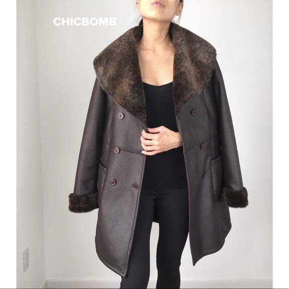 OVERSIZED VEGAN LEATHER FAUX FUR COAT - DARK BROWN - Picture 2 of 8